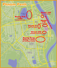 penh phnom map cambodia riverfront street sisowath quay area palace royal