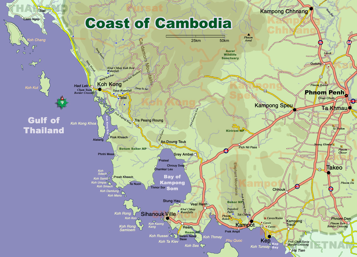 affald røveri bagage Coast of Cambodia Map