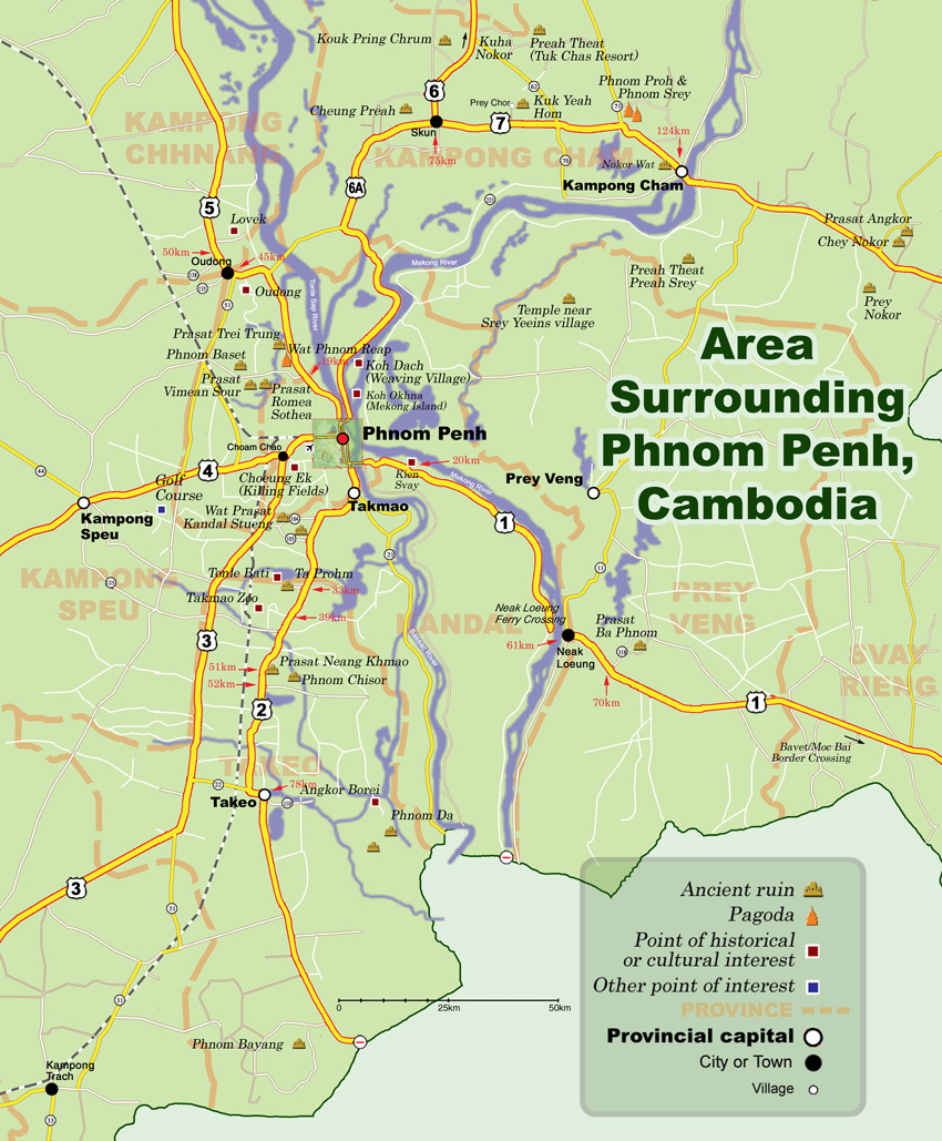 Phom Penh Surrounding area map, Cambodia